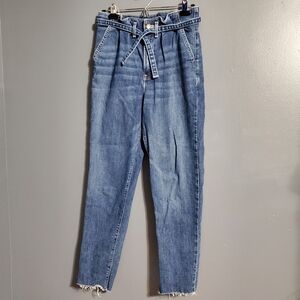 Hollister Paper Bag Mom Jeans High Rise Womens Cut Off Raw Hem Size 1